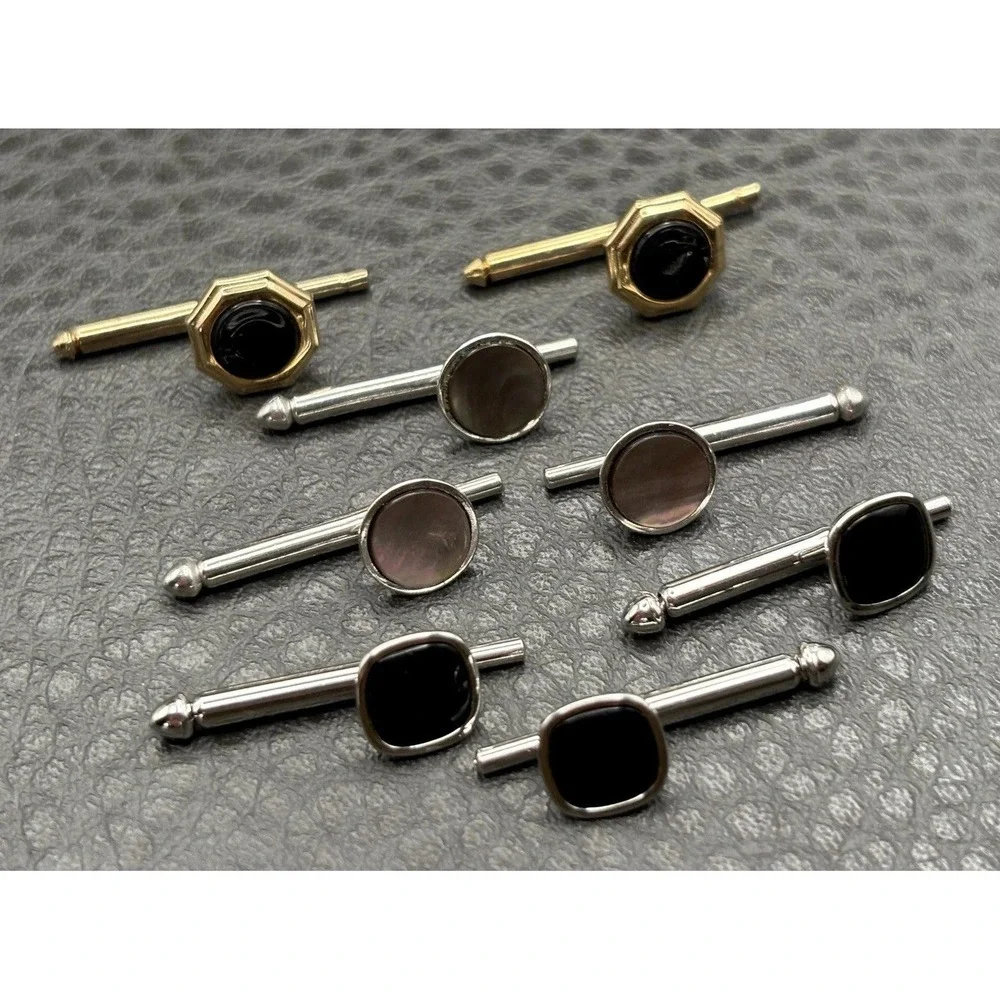 Vintage Cuff Buttons or Cufflinks Set Black MOP Silver Tone Gold Tone Some Swank